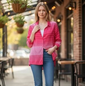 Norton McNaughton Pink and White Striped Button Down Shirt Size 16